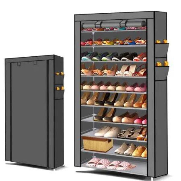 10 Tier Shoe Rack Portable Storage Grey