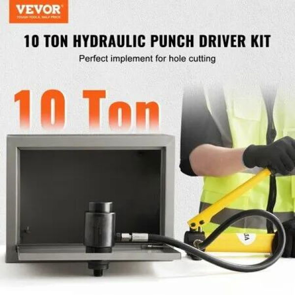 10 Ton Hydraulic Knockout Punch Kit, 1/2' to 2' Conduit Hole Cutter Set, KO Tool Kits with Puncher 6 Piece, Metal Sheet Driver Tools, For Aluminum, Brass, Stainless Steel, Fiberglass and Plastic