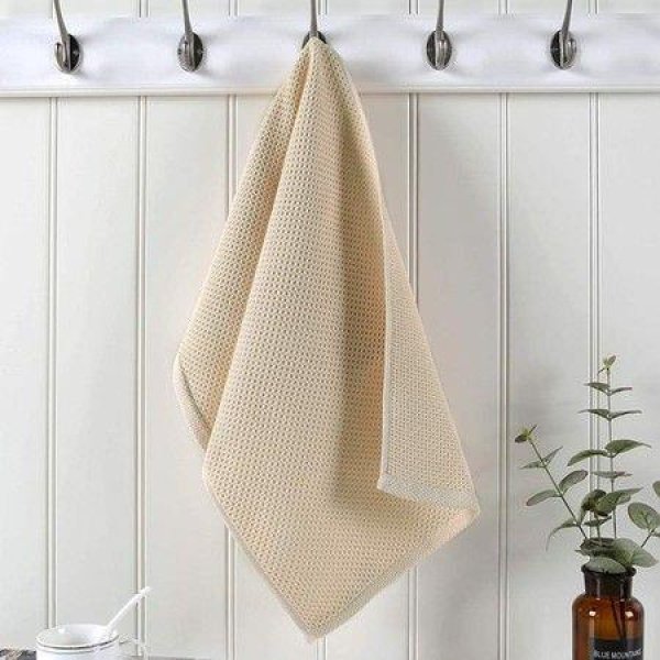 100% Cotton Waffle Weave Kitchen Dish Towels. Ultra Soft Absorbent Quick Drying Cleaning Towel. 13x28 Inches. 4-Pack. Beige.