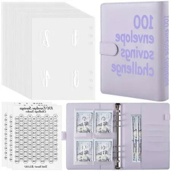 100 Envelope Challenge Binder/A5 Money Saving Budget Binder for Saving Money(Purple) Purple