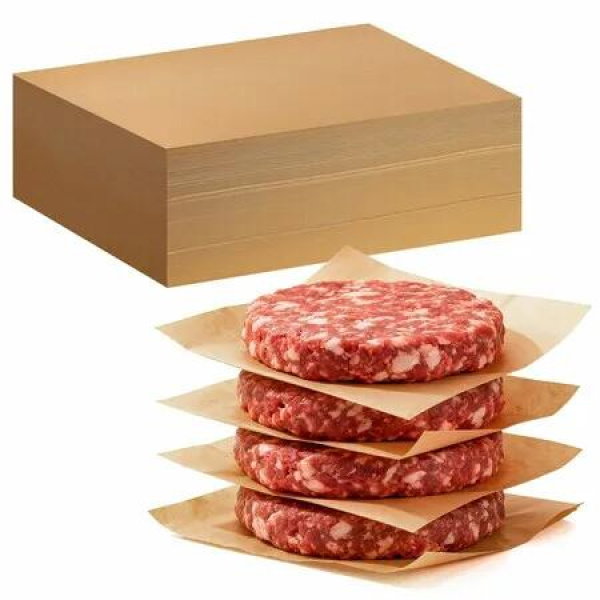 100 Pcs 15x15cm Unbleached Parchment Paper Sheets,Square Non-Stick Precut Baking Paper,Brown Hamburger Patty Liners for Oven,Air Fryer,Bread and Cakes
