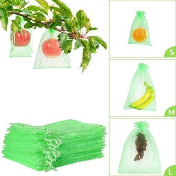 100 Pcs Fruit Protection Bags,6In x 8In Fruit Netting Bags for Fruit Trees Fruit Cover Mesh Bag with Drawstring Netting Barrier Bags for Plant Fruit Flower