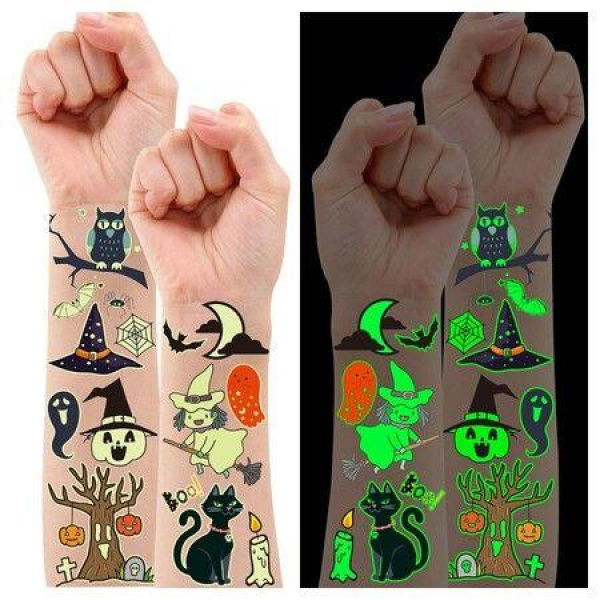 100 Styles Glow Halloween Party Supplies, Luminous Halloween Temporary Tattoos for Kids Birthday Party Decorations Favors, 10 Sheets