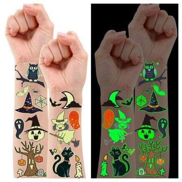 100 Styles Glow Halloween Party Supplies Luminous Halloween Temporary Tattoos For Kids Birthday Party Decorations Favors Halloween Gifts Goodie Bag Fillers (10 Sheets)