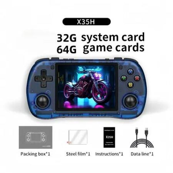 10000+ Games Retro Video Handheld Game Console with 3.5-inch 4:3 IPS Screen,OS Linux System,32+64G Color Blue