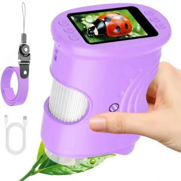1000X Handheld Digital Microscope, Pocket Microscope with 2.0 inch IPS Screen for Boys Girls Age 3 to 12, Purple