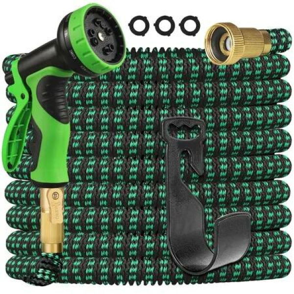 100ft Leakproof Expandable Garden Hose with 10-Function Nozzle, Leakproof and Retractable for Effortless Watering(Green)