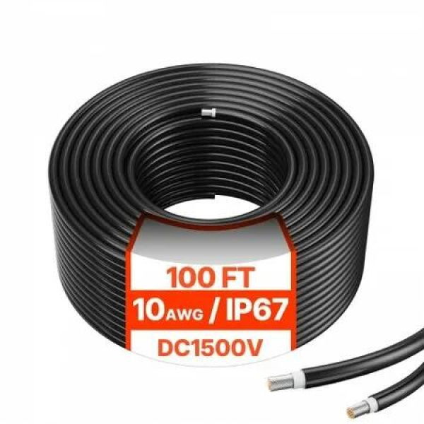 100FT Solar Panel Extension Cable 10AWG Waterproof PV 6mmÂ² Cable Black