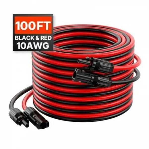100FT Solar Panel Extension Wire Female & Male Connectors 10AWG Set of 2