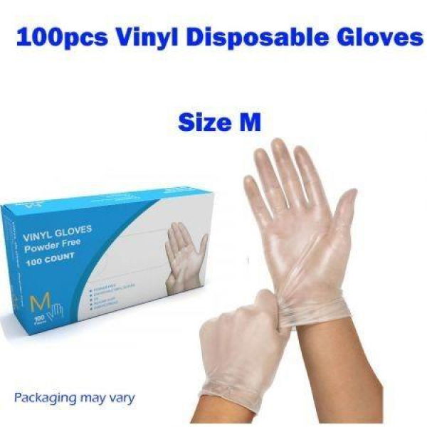 100Pcs 50PAIRS Disposable Clear Vinyl Gloves Powder Free Gloves Size M