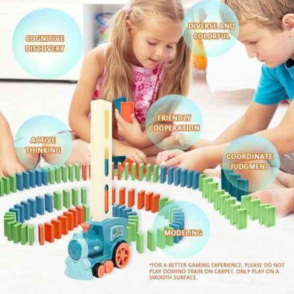 100PCS Blue Automatic Dominoes Stacking Creative Gameï¼ŒDomino Train Toys,Stem Building and Stacking Toys with Sound and Lightï¼ŒXmaxï¼ŒHoliday gift