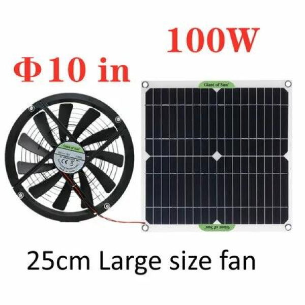 100W Large 25cm Solar Exhaust Fan powerful Ventilator for RVs, Greenhouses, and Pet Houses