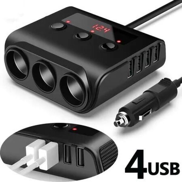 100W USB Car Charger with Cigarette Lighter Splitter (3.1A) for 12V-24V Vehicle Auto Fast Charging