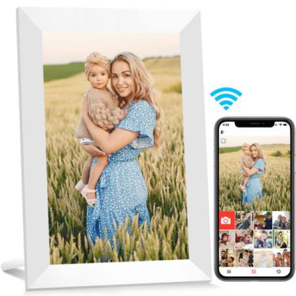 10.1 Inch Smart WiFi Digital Photo Frame 1280x800 IPS LCD Touch Screen,Auto-Rotate Portrait and Landscape,Built in 32GB Memory,Share Moments Instantly from Anywhere (White)