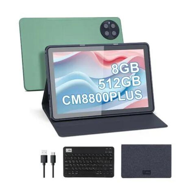 10.1 inch Tablet,8GB+512GB Tablet PC with Android 13,Dual SIM,5G LTE 1280x800 IPS HD Touch Screen,CM8800 Plus(Green)