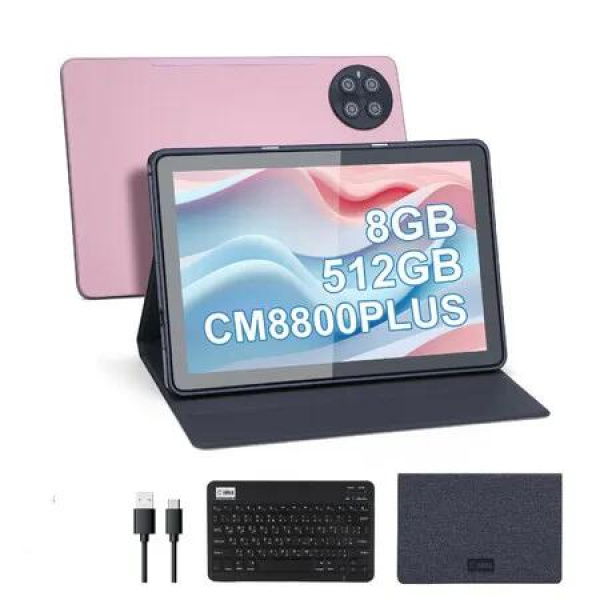 10.1 inch Tablet,8GB+512GB Tablet PC with Android 13,Dual SIM,5G LTE 1280x800 IPS HD Touch Screen,CM8800 Plus(Pink)