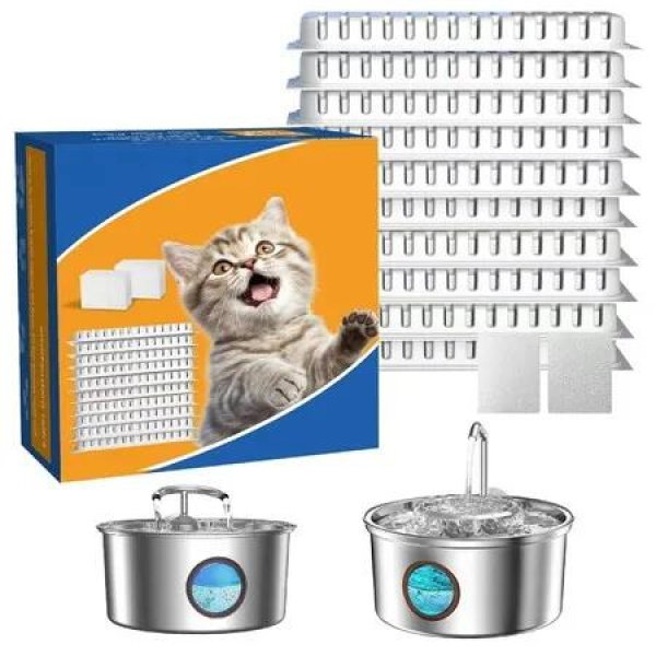 10+2 Pack Cat Fountain Replacement Filters,3-Layer Filtration Cartridges Compatible with 108oz/3.2L Glass Stainless Steel Pet Water Fountain