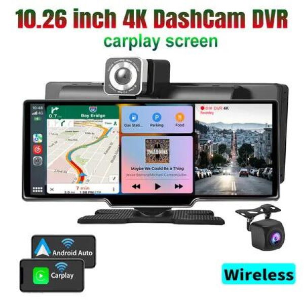 10.26 Inch Carplay GPS DashCam 128G Car Screen Smart Wireless 4K Dashcam MP5 Android AUTO Carplay Video Player Christmas Gift