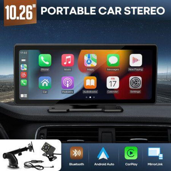 10.26 Inch Double Din Car Stereo Radio Apple Carplay Android Auto MP5 Player Bluetooth Head Unit Audio System Touchscreen Portable with Camera