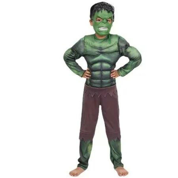 105-115 cm Hulk Muscle Costume Kids 3D Print Marvel Outfits Halloween Christmas Party Costume with a Glow-in-the-Dark Mask