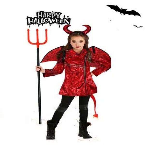 105-115cm Girl Devil Costume Devil Jacket Outfit Horn headwear Wings Dress up Halloween Christmas Party Costume