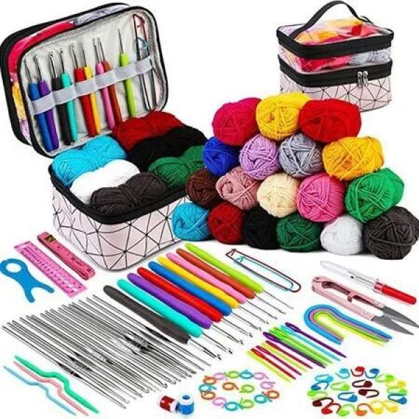 105 Piece Crochet Full Set Tools DIY HandWoven Needles Threads Yarn Storage Bag TPR Crochet Set