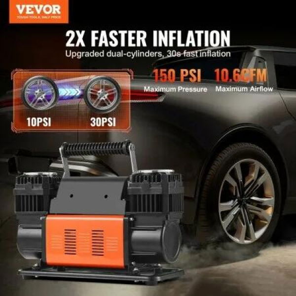 10.6CFM Portable Tire Inflator Dual-Cylinder Air Compressor 12V 150PSI