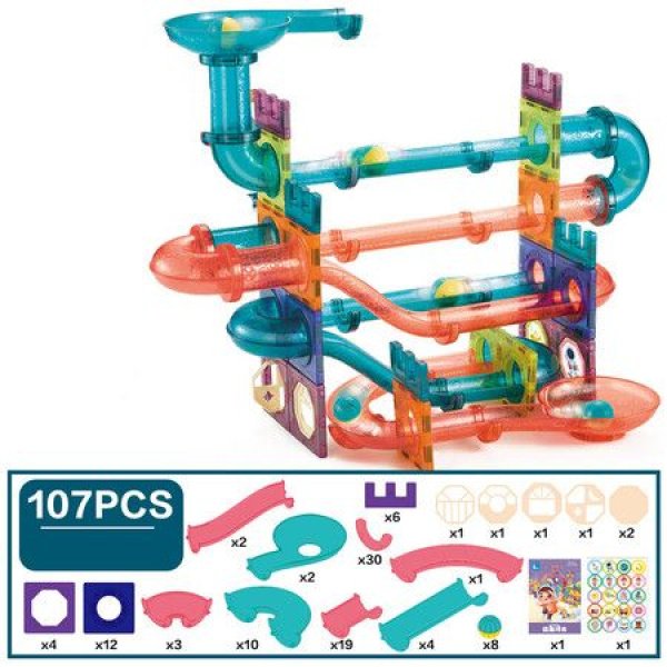 107 Pieces Magnetic Marble Tiles For Kids Magnetic Track Building Blocks Educational Construction Toy Set Gift For Boys Girls