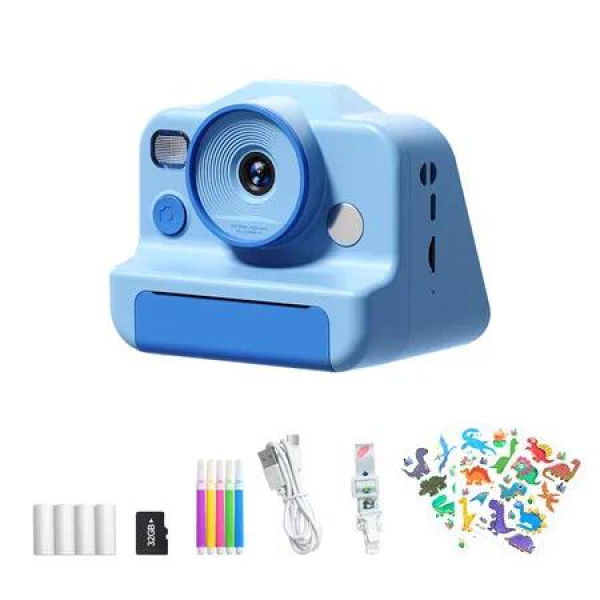 1080P HD Kids Camera Instant Print Front Rear Dual Selfie with 4 Rolls Print Paper,32GB Card, Ideal Kids Toys Gifts for Boys Girls Age 3-14