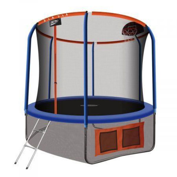 10ft 60-Spring High Bouncy Trampoline With Safety 1.8m Enclosure And Basketball Hoop. Maximum Weight Capacity: 150kg.