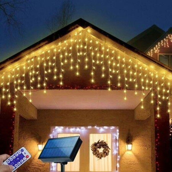 10m Solar Power Rain Shower PVC Christmas Lights 300 LEDs for Outdoor Decoration Warm White