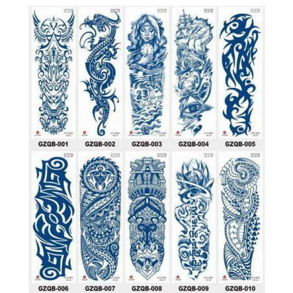 10p Semi-Permanent Sleeve Tattoos Full Arm Waterproof Long-Lasting 2-3 Weeks 46.5x15.5cm.