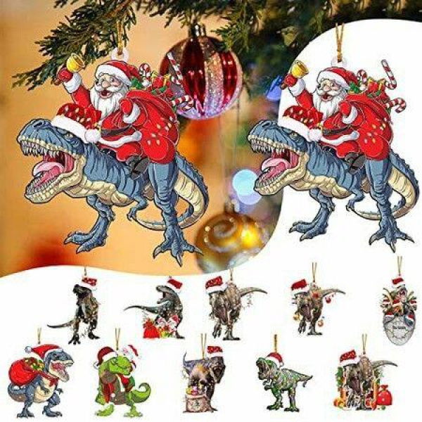 10pcs Acrylic Christmas Dinosaur Ornament Tree Topper Ornaments Wood Decorative Hanging Dinosaur Christmas Tree Xmas Party Holiday Decoration