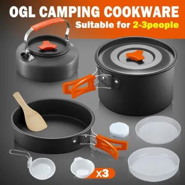 10pcs Camping Cookware Set Cooking Pot and Pan Nonstick Nontoxic Outdoor Campfire Tableware Aluminium Cutlery Utensils Kit