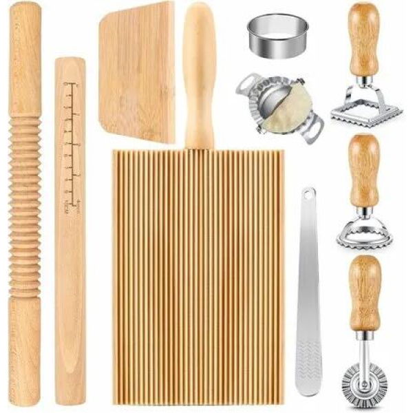 10Pcs Pasta Tool Set,Pierogi Maker Set,Rolling Pin, Dough Scraper,Gnocchi Board,Pierogi Maker,Ravioli Rolling Pin,Ravioli Stamp Maker For Kitchen Gift