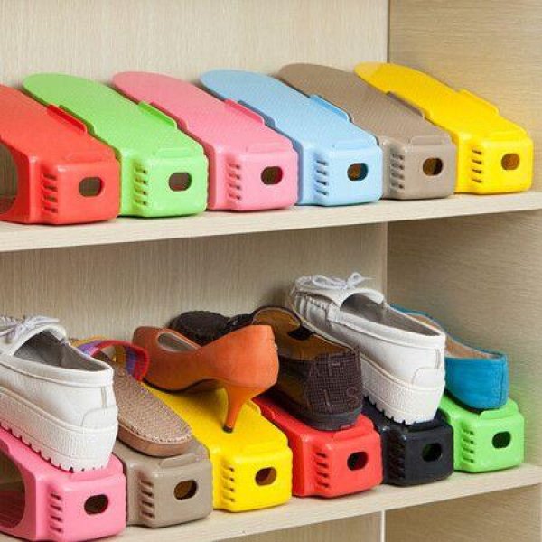 10Pcs/1Set Durable Plastic Home Double Layer Shoes Storage Racks Shoe Shelf Holder Organizer Space-SavingBlack