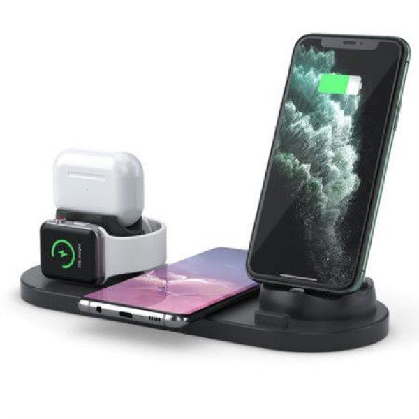 10W 4-in-1 Wireless Fast Charger Station Compatible With Apple/Micro/Type-C Charging Ports. NO AC ADAPTER.