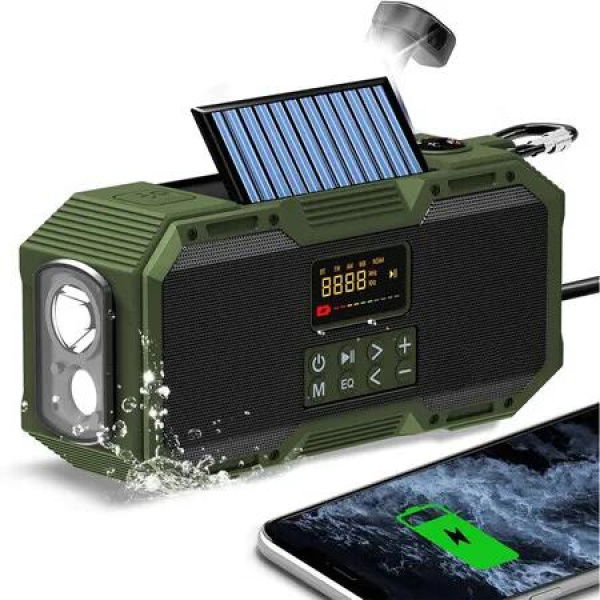 10W Bluetooth Speaker Emergency Radio, Portable Digital AM FM Radio with Flashlight Strobe Light, 4000mAH Cell Phone Charger