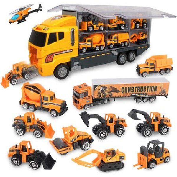 11-in-1 Transport Vehicle Diecast Construction Truck Toy Transport Truck Vehicle Set Gifts For Kids Ages 6 And Up