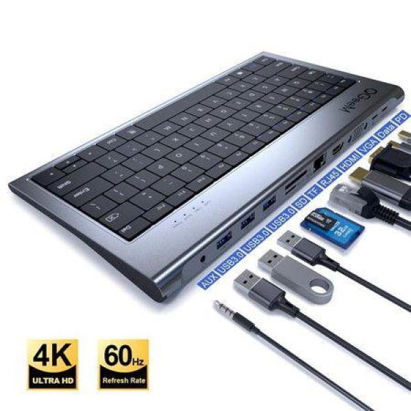 11-in-1 USB-C Docking Station Keyboard USB-C To HDMI VGA USB 3.0 RJ45 Ethernet 100W PD For MacBook Pro IPad Pro IMac Smart TV.