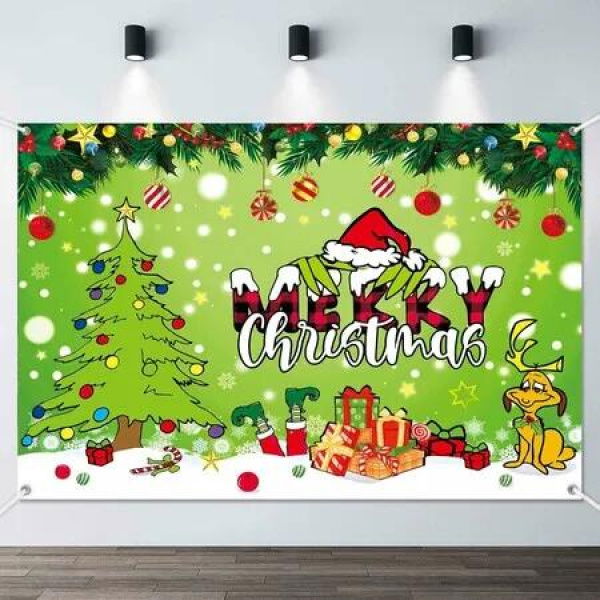 110Ã—180CM Merry Christmas Photo Booth Backdrop Green Elf Xmas Decorations Winter Holiday Party Supply Indoor Outdoor Wall Decor