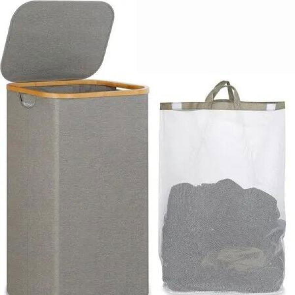 110L Large Laundry Basket with Lid,Handle And Lid,Collapsible Clothes Basket Organizer with Removable Inner Bag for Clothes Toys Towels Color Grey
