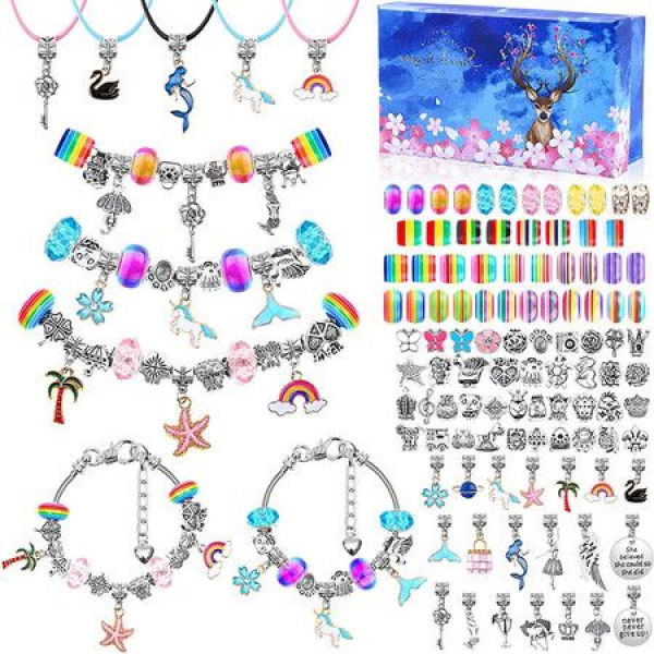 112 Pcs Charm Bracelet Jewelry Making Kit DIY Charm Arts And Crafts Gift Set For Teens Kids Ages 5+ Birthday Holiday