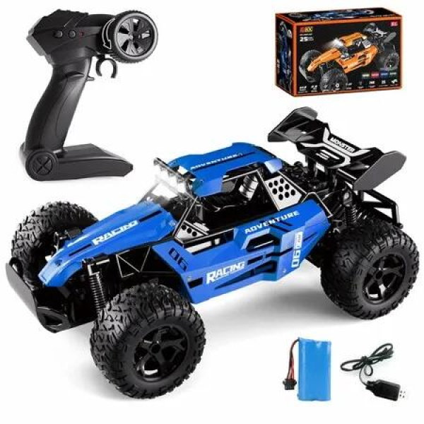 1/12 Scale Remote Control Monster Truck, 25Km/h Outdoor 2WD Off Road Hobby RC Truck With LED light, All Terrain Fast RC Car Toy for Kids Blue