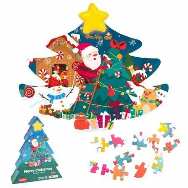 115 Piece Christmas Theme Jigsaw Puzzle for Kids,Christmas Tree Shaped Santa Preschool Learning Educational Puzzles Toys for Toddler Children