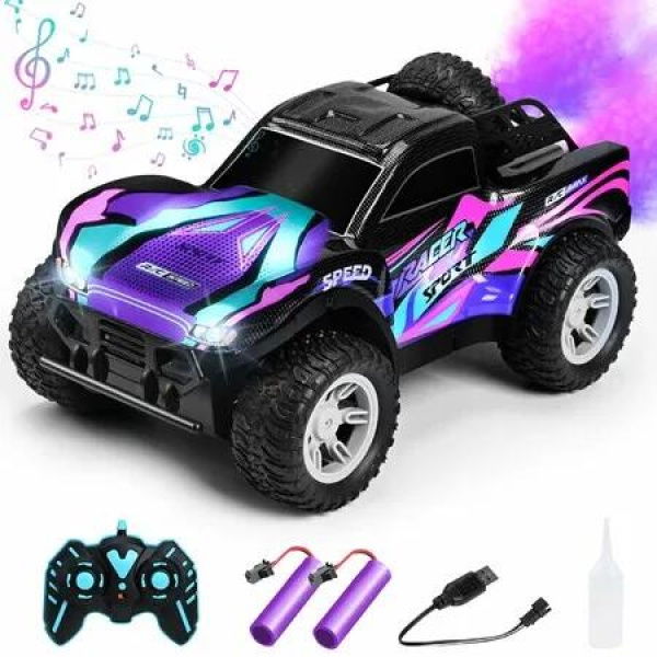 1:16 Remote Control Car 2.4GHz RC Car with Spray, Light Sound,Off-Road Truck,2.4GHz RC Monster Truck RC Toys For Boys Girls Color Purple