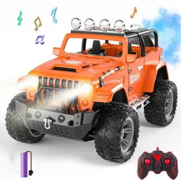 1:16 Remote Control Car with Spray,Lights and Sound 2.4GHz Remote Control Truck for Boys and Girls,All Terrain Off-Road RC Car Jeep Toys Gift(Orange)