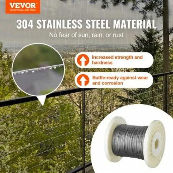 1/16 Wire Rope Kit 304 Stainless Steel Cable with 80 Sleeves and 20 Thimbles 7x7 Strands Construction Marine Aircraft Grade for Handrail Decking Garden