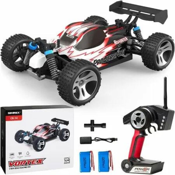 1:18 Scale All-Terrain Remote Control Car,45 km/h,4WD with 2.4 GHz Remote Control,RC Car with 2 Rechargeable Batteries,Gift for Children,Red