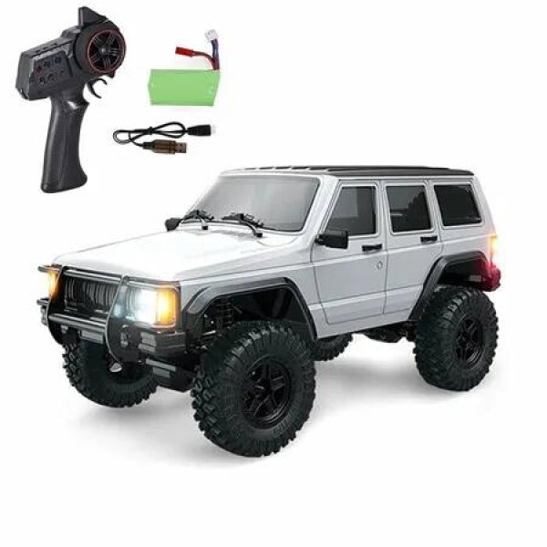 1/18 Scale Remote Control Crawler All Terrain 370 Motor Proportional Throttle Steering Upgraded Chassis 3 Speeds Lighting System Hobby Model for Kid(White)